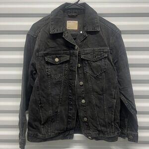 ASOS Womens Denim Jacket Size 4 100% Cotton Washed Black Trucker Vintage Style
